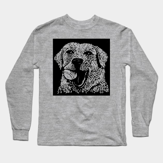 Yellow Lab with Ball Long Sleeve T-Shirt by HelenDBVickers